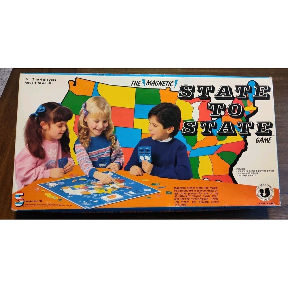 The Magnetic State to State 80s Vintage Learning Board Game 1988 USA Boys Girls